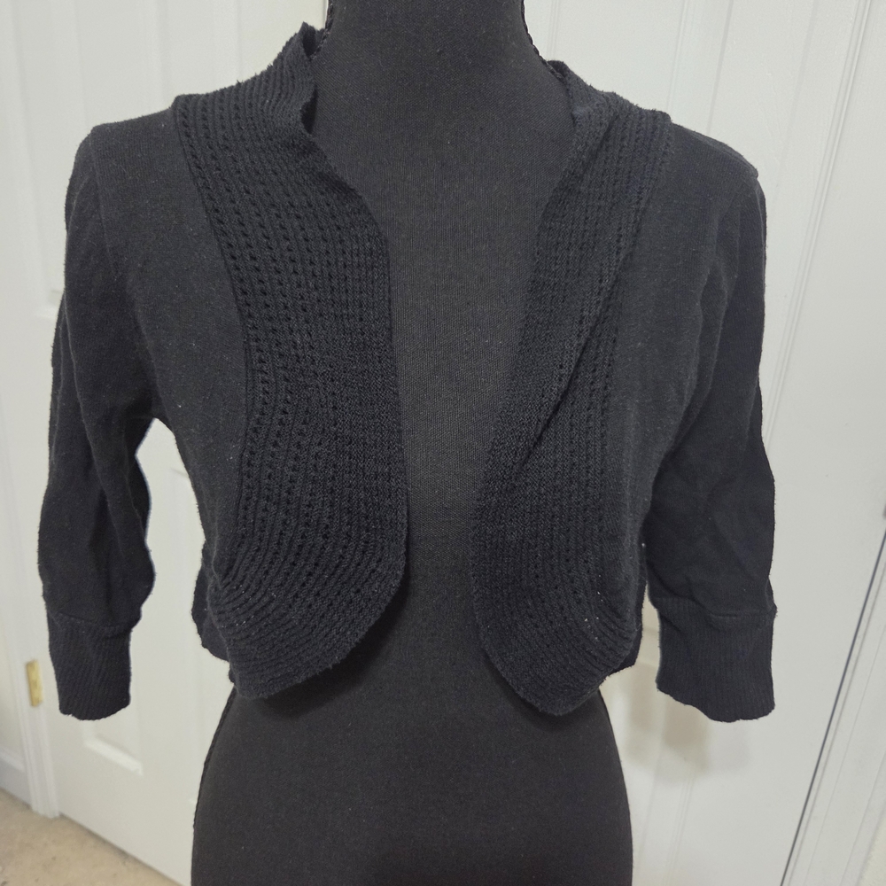 Black Women's Cropped Open-Front Knit Bolero Cardigan